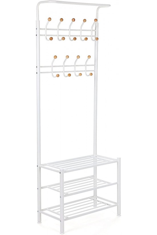 Hsr04W Gardırop, Elbise Standı, Boru Çapı 32 Mm, 3 Ayakkabı Raflı, 18 Metal Kancalı, Beyaz Hsr04W Gardırop, Elbise Standı, Boru Çapı 32 Mm, 3 Ayakkabı Raflı, 18 Metal Kancalı, Beyaz