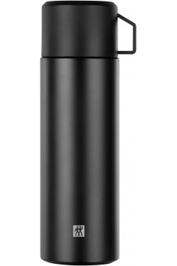 Bouteille Isotherme Thermos, Gobelet Intégré, Carafe Thermos, Isolation Double Paroi, 1 L, Hauteur : 28, 1 cm, Noir
