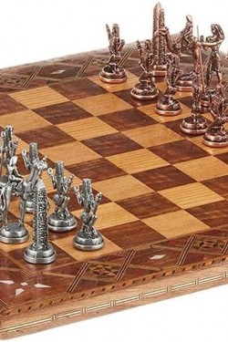 Ägyptisches Schachspiel aus Metall, antikes und handgefertigtes Schachbrett aus schlichtem Massivholz