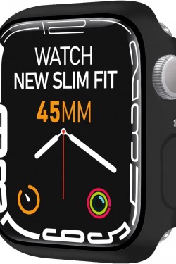 Watch 8/7 Uyumlu New Slim Fit Kılıf 45mm, Ekran Koruyuculu Akıllı Saat Kılıfı (Siyah)