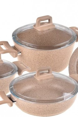 Taşev 02820  Monde - 7 Parça Granit Tencere S Bej, Standart