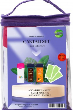 Çantalı Set Makineli Kartuş Rollon Isıtıcılı Ağda Makinesi + 2 Adet 100ml Rollon Ağda + Ağda Bezi 2m Hızlı Isıtıcı 855