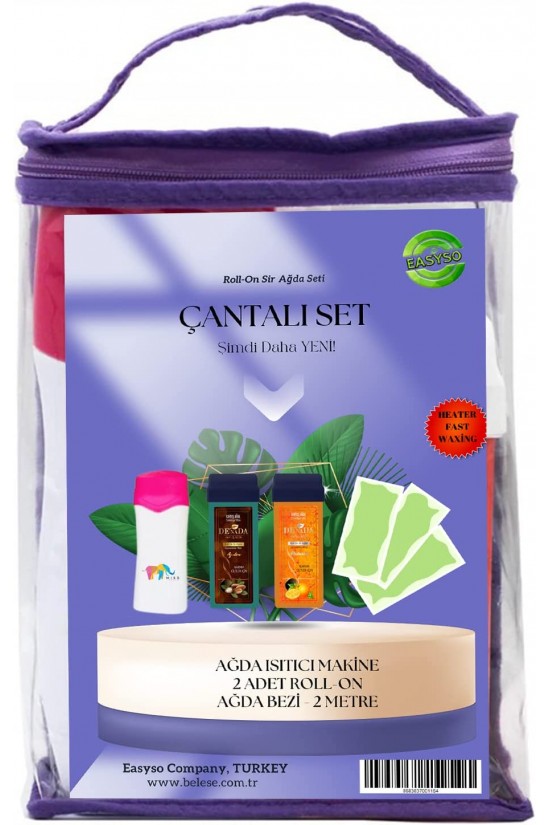 Çantalı Set Makineli Kartuş Rollon Isıtıcılı Ağda Makinesi + 2 Adet 100ml Rollon Ağda + Ağda Bezi 2m Hızlı Isıtıcı 855