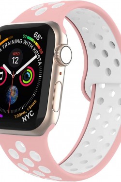 Watch Silikon Kordon Spor Kayış Delikli 38mm 40mm 42mm 44mm 1 | 2 | 3 | 4 | 5 (38mm/40mm, Pembe Beyaz)