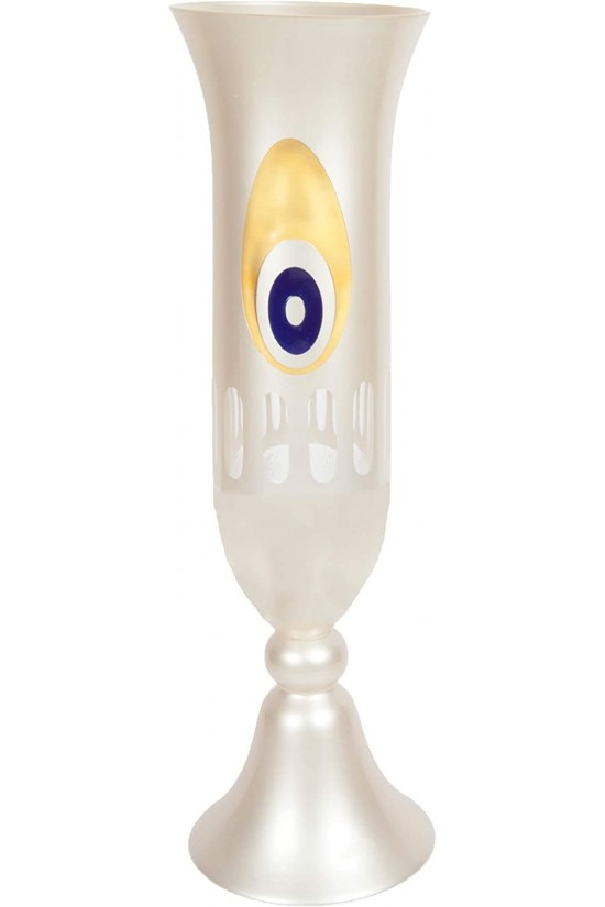Tropfenform, goldvergoldete „Evil Eye“-Vase aus geschliffenem Glas und Perlmutt – 80 cm Tropfenform, goldvergoldete „Evil Eye“-Vase aus geschliffenem Glas und Perlmutt – 80 cm