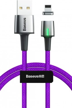 Zinc Magnc, Câble de charge et de transfert de données, Violet, 1 m, 2,4 A, USB Type A et Lightning, Pointe magnétique et lumière, Charge rapide