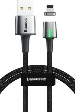 Zinc Magnc, Câble de charge et de transfert de données, Noir, 1 m, 2,4 A, USB Type A et Lightning, Pointe magnétique et lumière, Charge rapide
