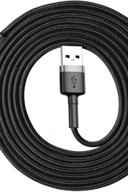 Cafule Serisi, USB-A & Lightning 1.5 A Şarj Kablosu & Data Aktarım Kablosu, 2 Metre, Gri - Siyah