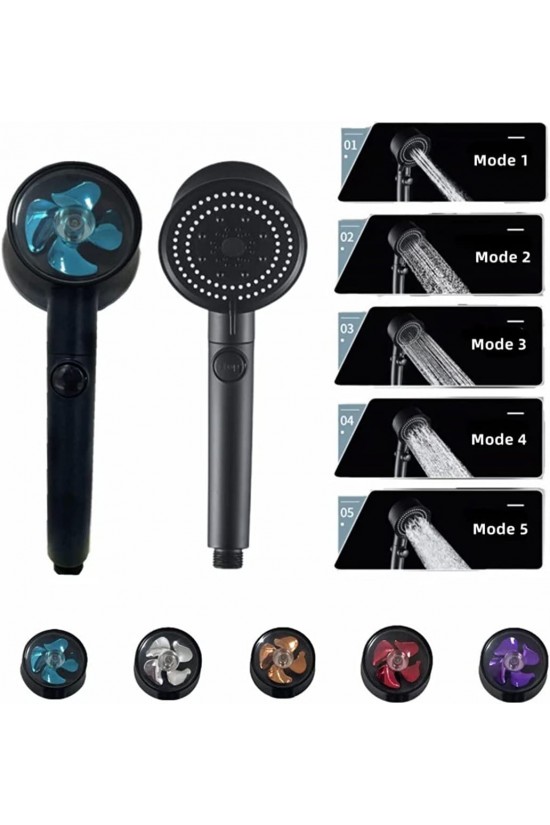 Turbo Fan 5 Fonksiyonlu Duş Başlığı El Duşu Handshower, Siyah Turbo Fan 5 Fonksiyonlu Duş Başlığı El Duşu Handshower, Siyah