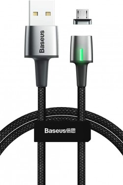 Zinc Magnc, 2,4 A, câble de charge et de transfert de données USB-A et micro USB, pointe magnétique et lumière, charge rapide, 1 mètre, noir, CAMXC-A01