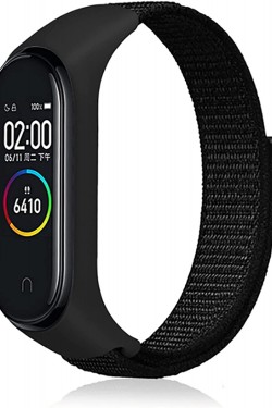 Mi Band 4 5 6 İle Uyumlu Kordon Ayarlanabilir Naylon Elastik Spor Yedek Bileklik Renkli Kayışı Kaliteli Hasır Örme Kordon Kayış (Siyah)