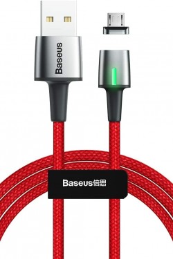 Zinc Magnc, câble de charge et de transfert de données USB-A et micro USB 1,5 A, pointe magnétique et lumière, charge rapide, 2 mètres, rouge, CAMXC-B09