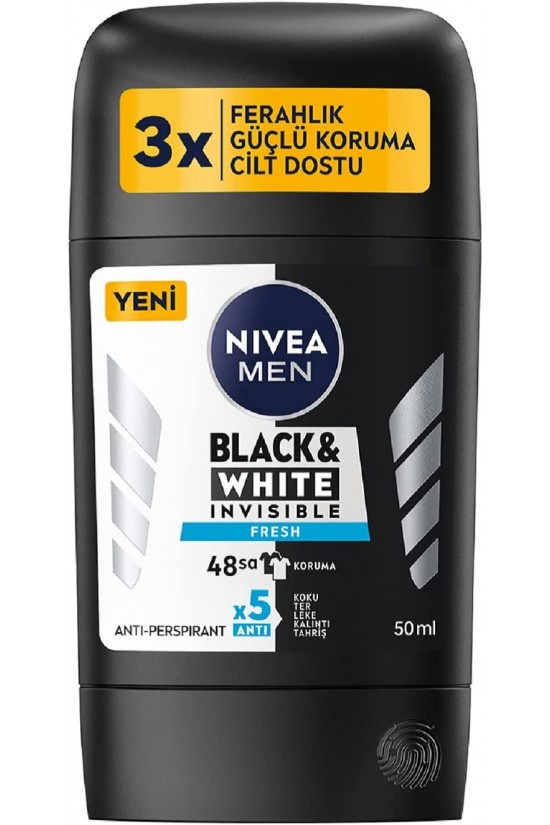 Men Erkek Stick Deodorant Black&White Invisible Fresh ,48 Saat Anti-perspirant Koruma, 50ml Men Erkek Stick Deodorant Black&White Invisible Fresh ,48 Saat Anti-perspirant Koruma, 50ml