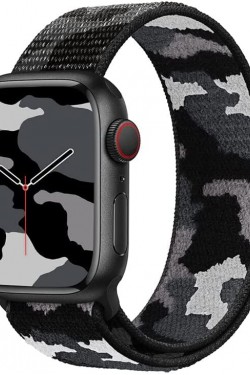 Watch 7 Ile Uyumlu Kamuflaj Desenli Kayış 45mm Hasır Örgü İşlemeli Kordon Siyah