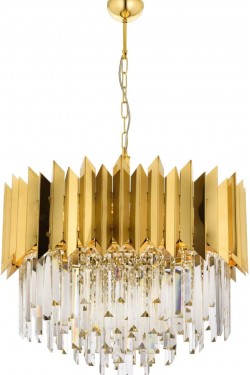 AV-60101-S55 Yellow Coated Modern Chandelier, E27, Metal, Glass, Crystal, 55cm