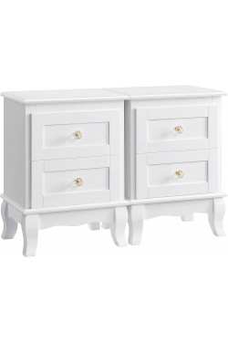 2 Pieces Kdin, Bedside Table with 2 Drawers, Pine Legs, Large Storage Rdn012
