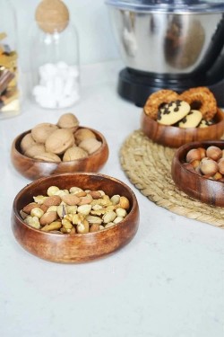4-teilige runde Schale aus Akazienholz, groß, AKASYA COOKIEWD-6154