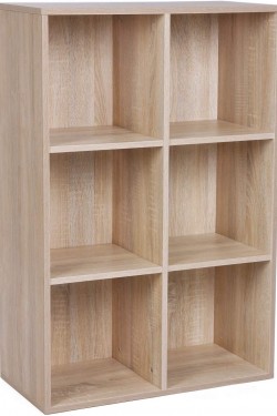 Bookshelf with 6 Sections, Wooden Shelf, Cube Shelf, Storage Shelf, 65.5 x 97.5 x 30 cm, Oak Look, Lbc203H