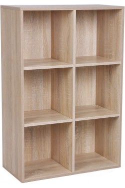 Bookshelf with 6 Sections, Wooden Shelf, Cube Shelf, Storage Shelf, 65.5 x 97.5 x 30 cm, Oak Look, Lbc203H