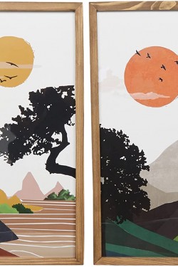 Design Renkli Manzara ve Güneş Çerçeveli Tablo Set, 40x50 cm