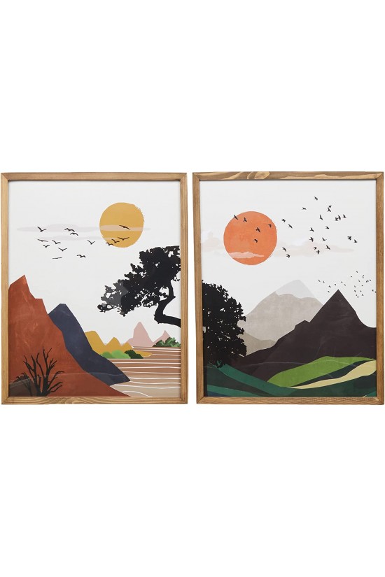 Design Renkli Manzara ve Güneş Çerçeveli Tablo Set, 40x50 cm Design Renkli Manzara ve Güneş Çerçeveli Tablo Set, 40x50 cm