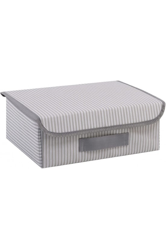 Gaveta dentro da caixa listrada cinza com tampa 30 x 23 x 11 cm