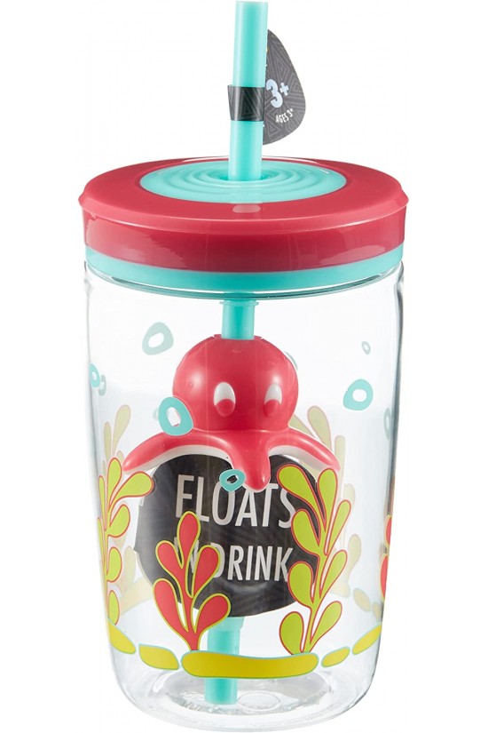 Schwimmendes Oktopus-Tritan-Glas mit Strohhalm, 420 ml, Blau Schwimmendes Oktopus-Tritan-Glas mit Strohhalm, 420 ml, Blau