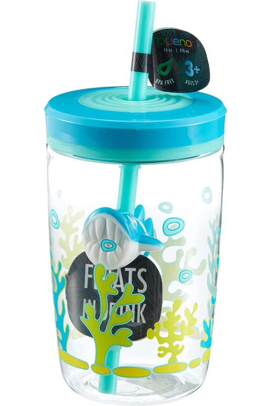 Gobelet Tritan Requin Flottant avec Paille 420 ml, Bleu Gobelet Tritan Requin Flottant avec Paille 420 ml, Bleu