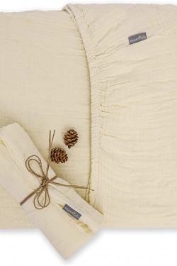 Elastisches Musselin-Bettlaken-Kissenset für Babys (Ecru, 70 x 140 cm)
