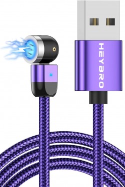 HEYBRO 3A Puissant Aimant Manic Cable avec Charge Rapide Purple Lightning/Micro/Type-C