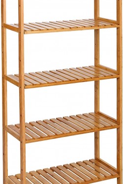 Banyo Rafı 5 Katlı Bambu Dik Raf 9 Seviyede Yüksekliği Ayarlanabilir Çok Fonksiyonlu, Oturma Odası, Koridor, Muk İçin Uygun 60x26x130 cm Doğal Renk Bcb35Y