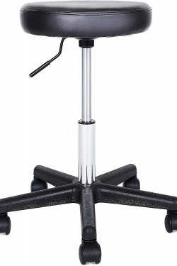 Döner Tabure, Tekerlekli, Yüksekliği Ayarlanabilir Tekerlekli Tabure, 46-58 cm Suni Deri Kaplı Çalışma Taburesi, Siyah Ljb61B