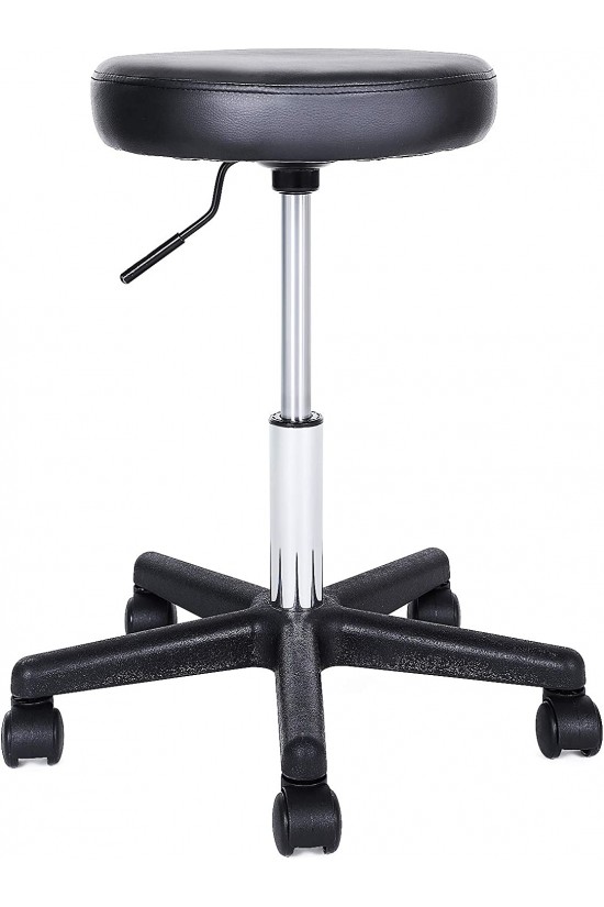Swivel Stool, Wheeled, Height Adjustable Wheeled Stool, 46-58 cm Faux Leather Covered Work Stool, Black Ljb61B