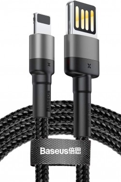 Cafule Special Edition, USB-A & Lightning  2.4 A Şarj & Data Aktarım Kablosu,1 Metre, Gri - Siyah, ‎CALKLF-GG1