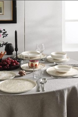 Service de table feuillage en porcelaine beige 6 personnes