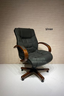 ATLAS AHŞAP MİSAFİR/BEKLEME KOLTUĞU DERİ SİYAH
