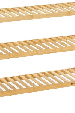 Bambu Ayakkabı Rafı, 3 Katlı Ayakkabılık, Giriş Alanı, Koridor, Doğal Renkte-Beyaz Lbs03H