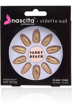 Faux Ongles Stiletto (Impression Or, Imprimé Or) 24 pcs