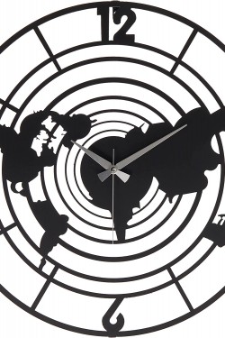 World Map Metal Duvar Saati, Siyah, 50x50 cm, MDS-50