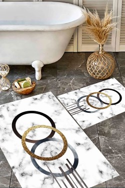 Banyo Paspası, Kaymaz Taban, Granit Zemin Halka Desenli, Klozet Takımı, Dekoratif Paspas, Hediyelik, Çeyizlik