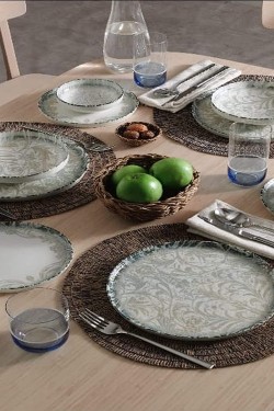Service de table ethnique bleu en porcelaine bleu pour 6 personnes