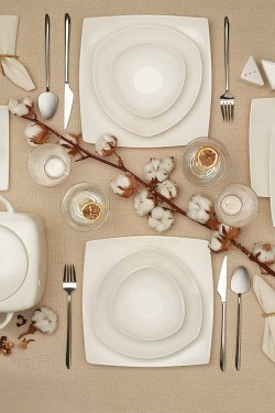 Şila Cream Service de vaisselle 60 pièces pour 12, Porcelaine, Blanc