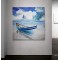B12493 Demirlemiş Yelkenli Ve Sahilde Sandal Kanvas Tablo, 100x100 cm