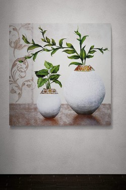 B12512 Vazoda Çiçekler Kanvas Tablo, 100x100 cm