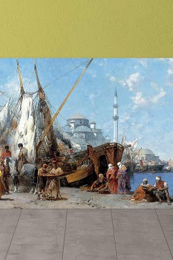 Alberto Pasini-İstanbul'da Pazar Kanvas Tablo, 50x90 Cm