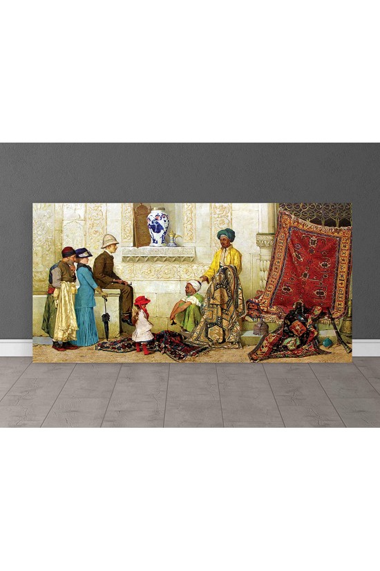 Osman Hamdi Bey-Sokakta Farsça Halı Satıcısı (1888) Kanvas Tablo, 60x140 Cm