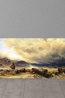 nn David Smon Cor-Kum Fırtınasındaki Deve Kervanı Kanvas Tablo, 50x110 Cm