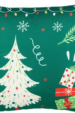 Deko-Kissenbezug mit weihnachtlichem Motiv, grünem Hintergrund und Baummuster