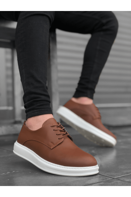K&A-BA0003 Bağcıklı Klasik Taba Beyaz Kalın Taban Casual Erkek Ayakkabı