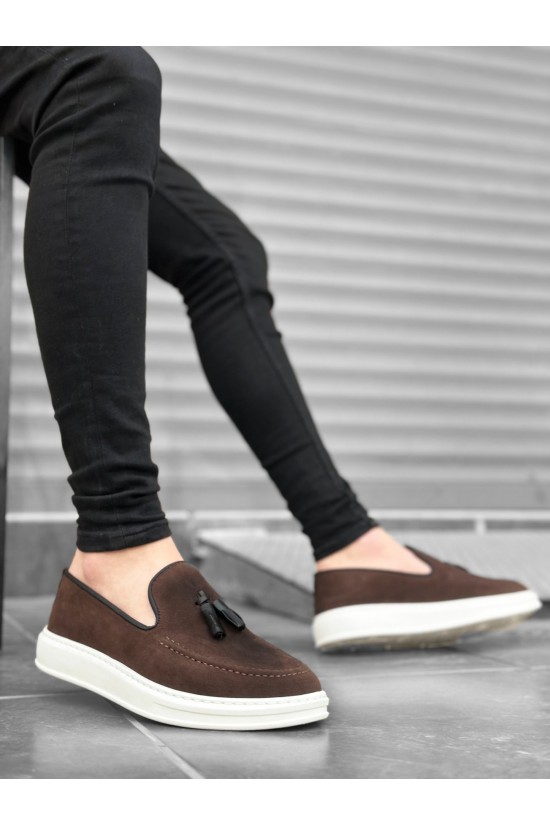 K&A-BA0005 Laceless High Sole Brown White Classic Suede Tassel Corcik Chaussures Homme K&A-BA0005 Laceless High Sole Brown White Classic Suede Tassel Corcik Chaussures Homme